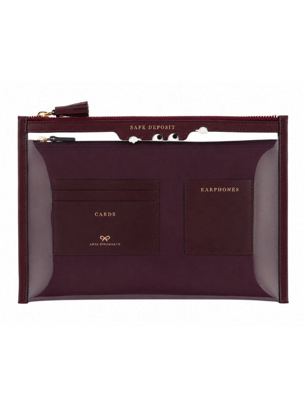 Anya Hindmarch Peeping Eyes Safe Deposit Pouch Burgundy Leather Organizer Bag